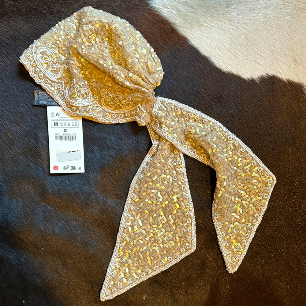 Elegant Gold Sequin Hair Scarf